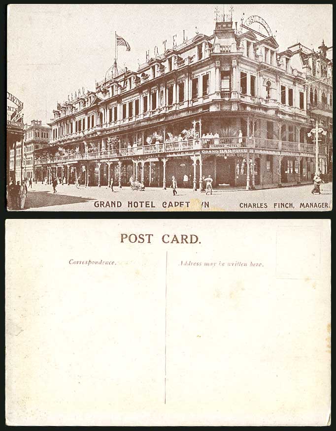 South Africa Cape Town Old Postcard Grand Hotel Beer Lager Charles Finch Manager