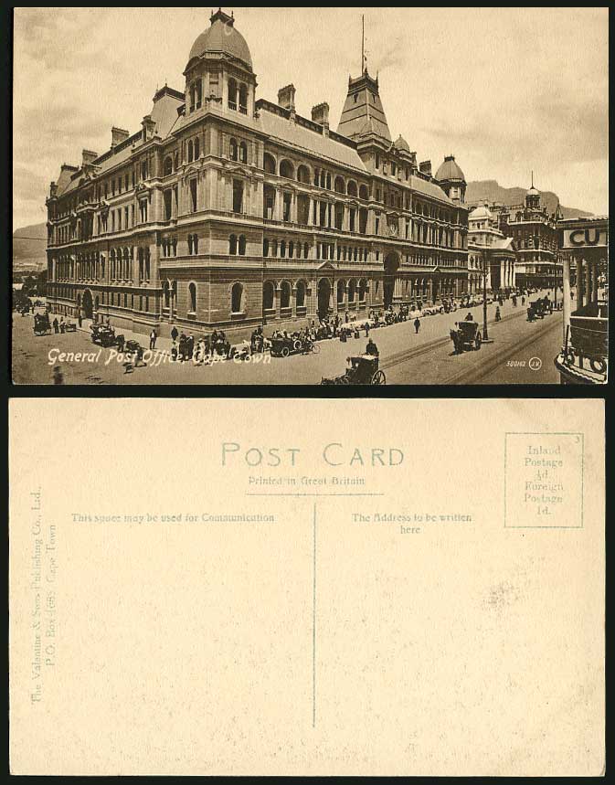 South Africa Old Postcard Cape Town, General Post Office & Adderley Street Scene