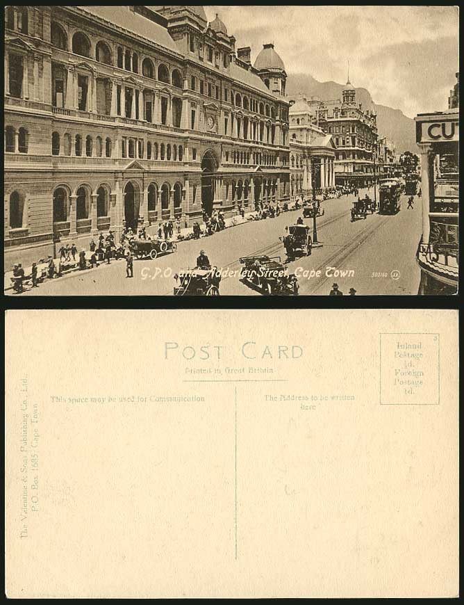 South Africa Old Postcard Cape Town, General Post Office & Adderley Street, TRAM