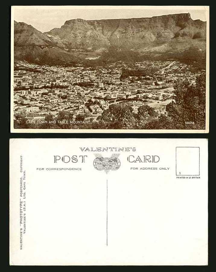 South Africa Old Postcard Cape Town and Table Mountain Mts Panorama General View