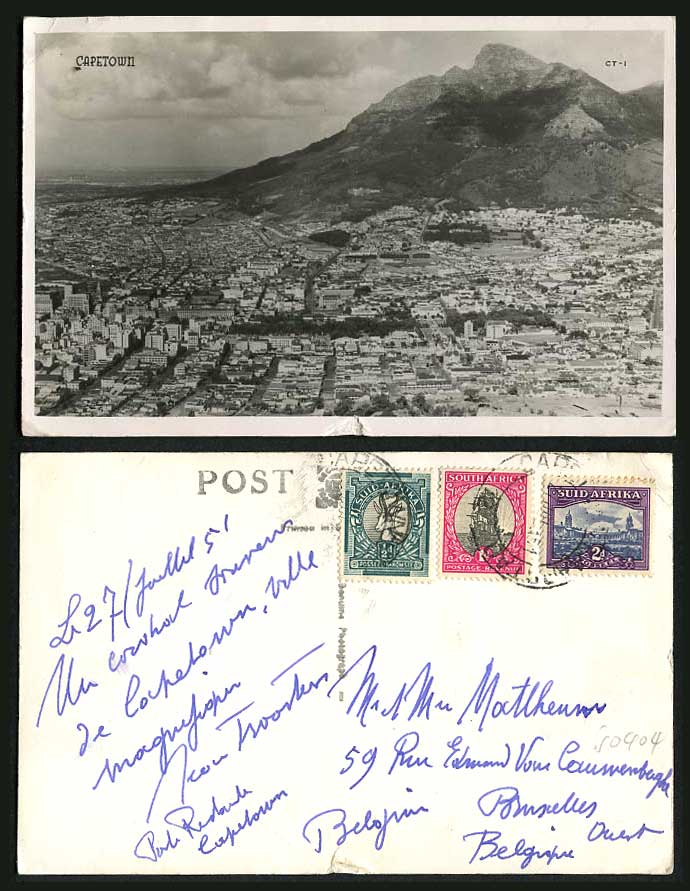 South Africa Capetown Cape Town Panorama shows Devil's Peak 1951 Old RP Postcard