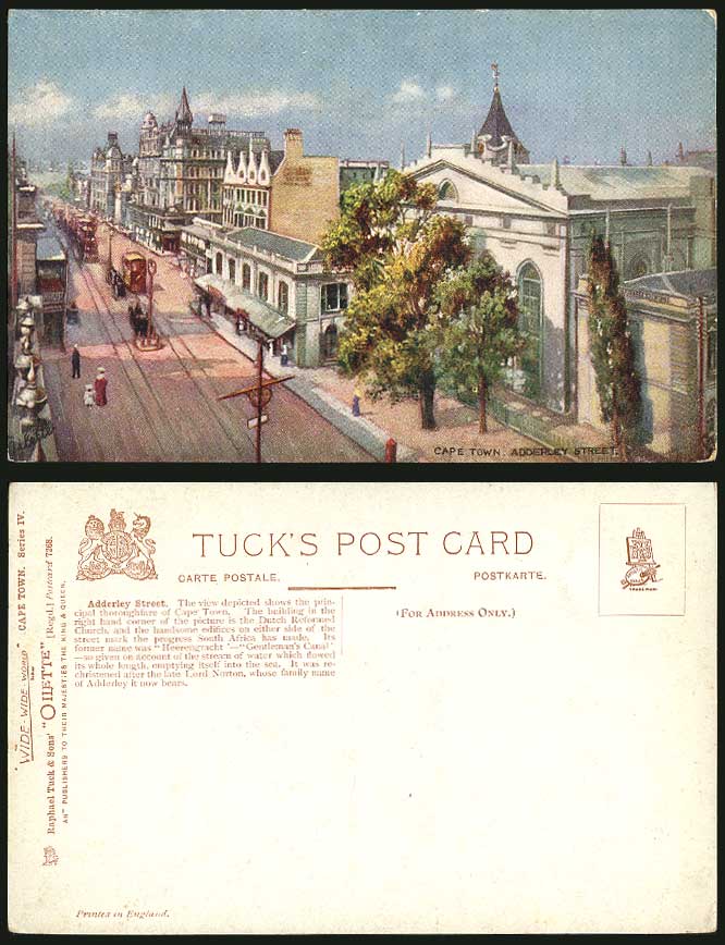 South Africa Cape Town Adderley Street Dutch Reformed Church Old Tuck's Postcard