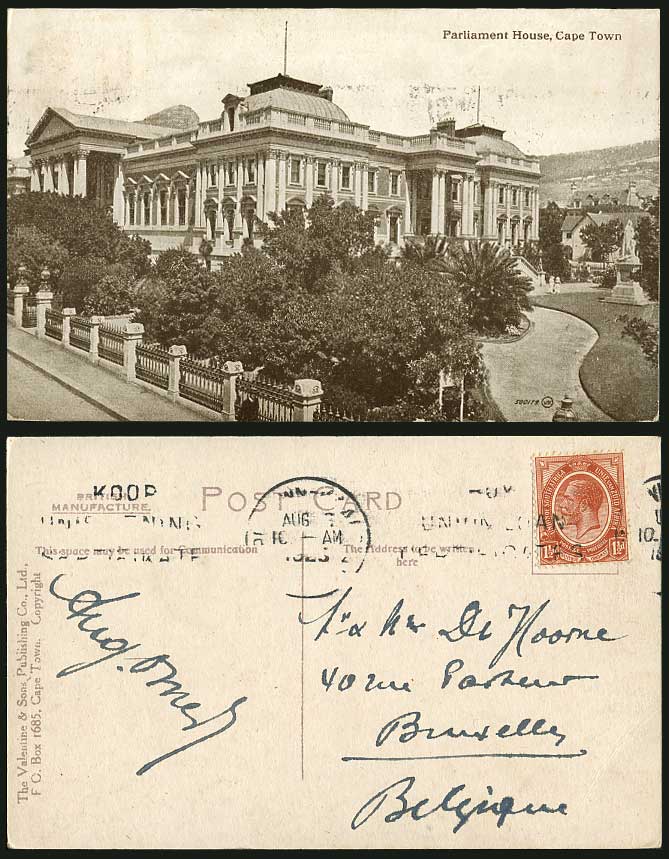 South Africa, Parliament House Cape Town 1925 Old Postcard Queen Victoria Statue