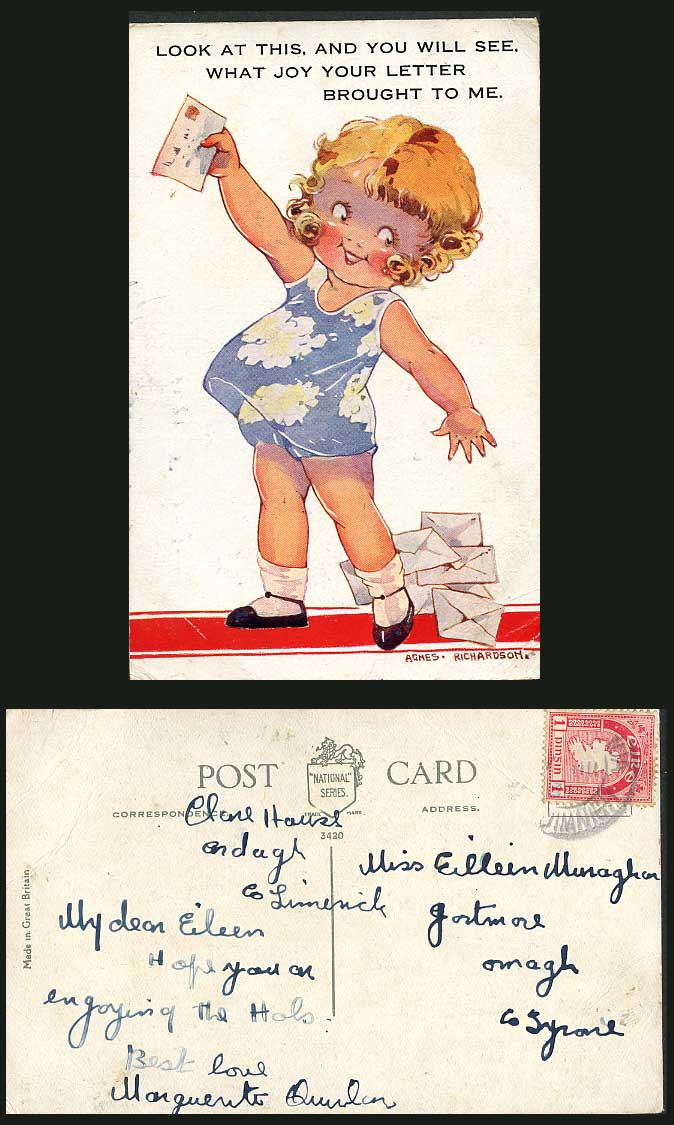 Agnes Richardson Artist Signed 1931 Old Postcard What Joy Your Letter Brought Me