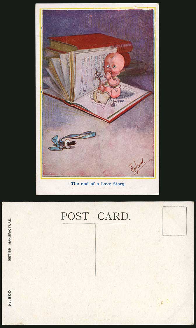 T. Gilson Old Postcard The End of a Love Story, Baby Boy or Girl, Pacifier Books