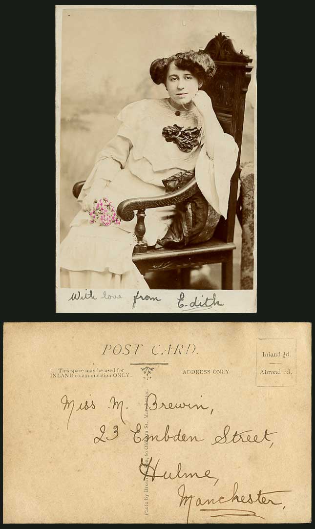 Unidentified Stage Actress Woman Glamour Lady, With Love from Edith Old Postcard