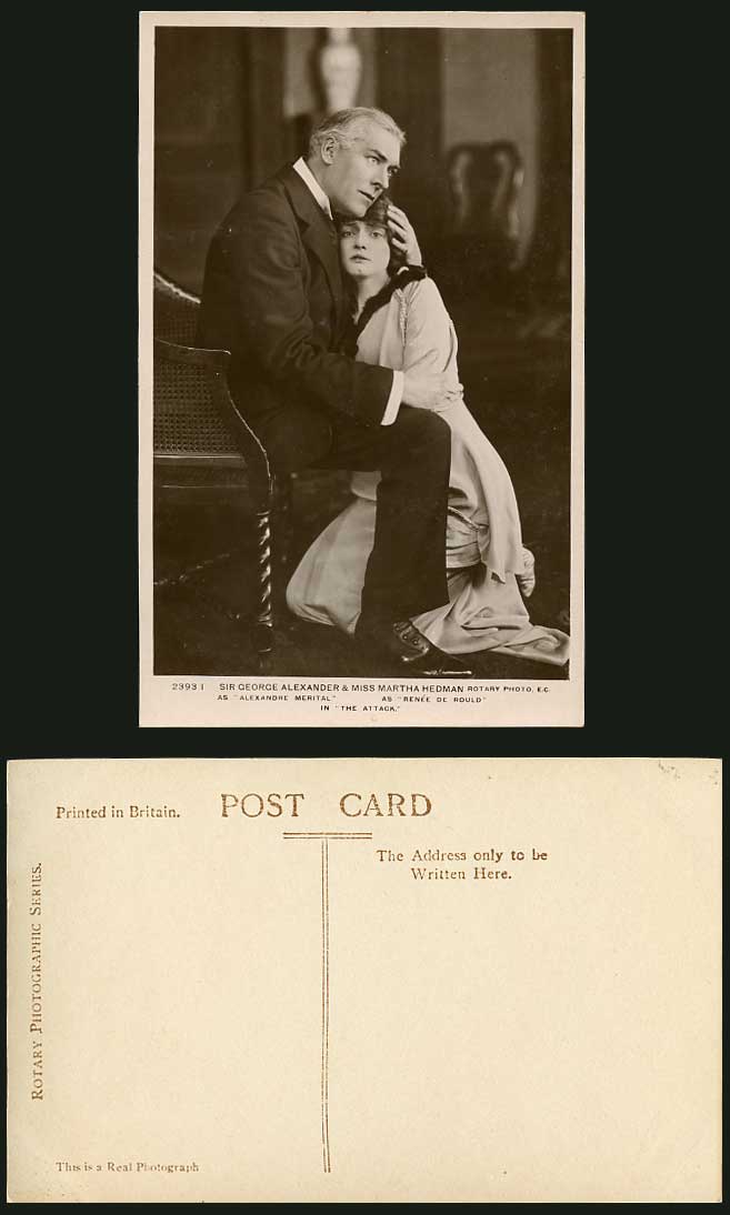 Actor Sir George Alexander & Actress Martha Hedman in The Attack Old RP Postcard