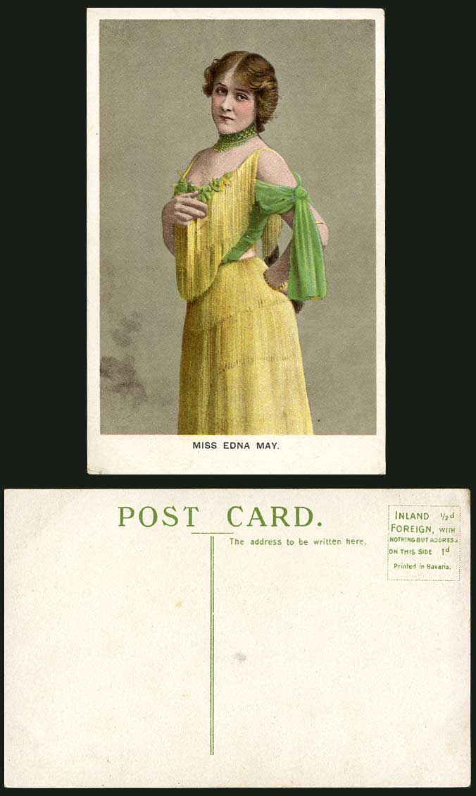 American Actress and Singer MISS EDNA MAY E Pettie 1878-1948 Old Colour Postcard