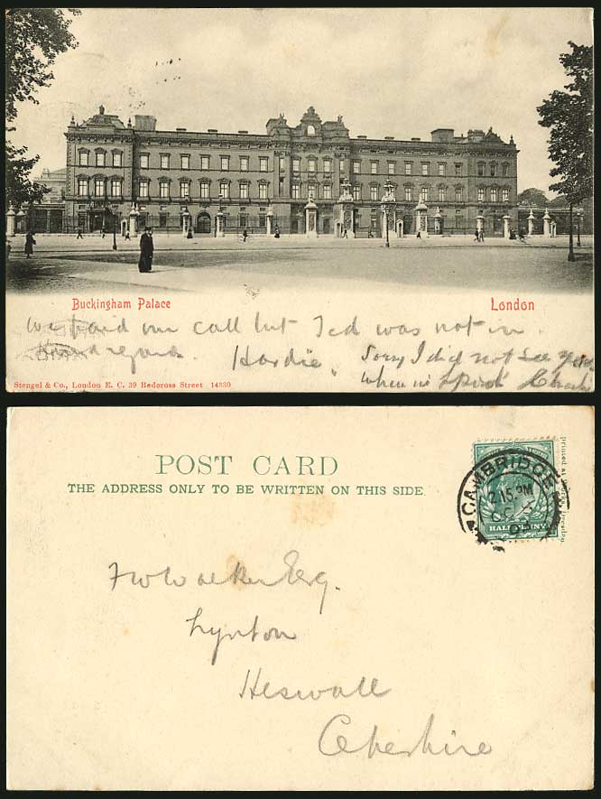 London BUCKINGHAM PALACE General View Entrance Gate Cyclist 1903 Old UB Postcard