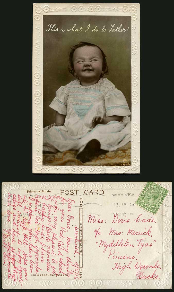 Little Girl Making a Face This is What I Do to Father Children Old R.P. Postcard