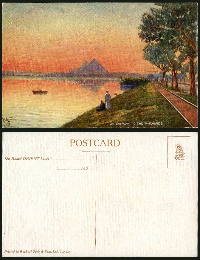 Egypt Old Tuck's Postcard On The Way to PYRAMIDS GIZA On Board ORIENT Liner 1920