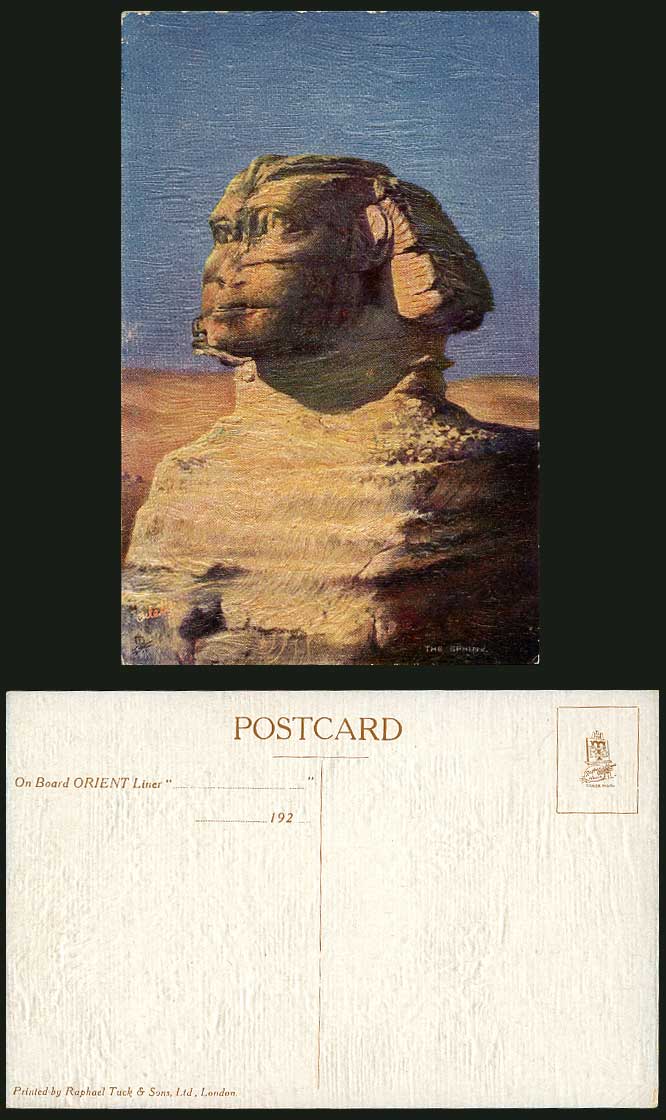 Egypt Old Tuck's Oilette Postcard Cairo SPHINX GIZA On Board ORIENT Liner c.1920