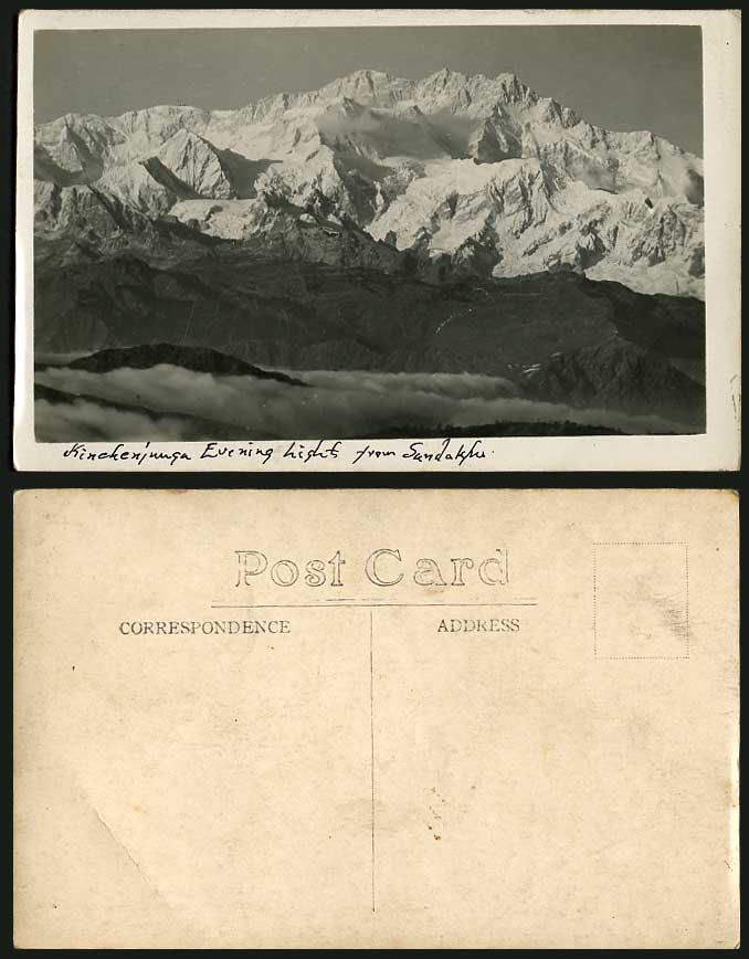 India Old Real Photo Postcard Kangchenjunga Evening Lights from Sandakfu, Clouds