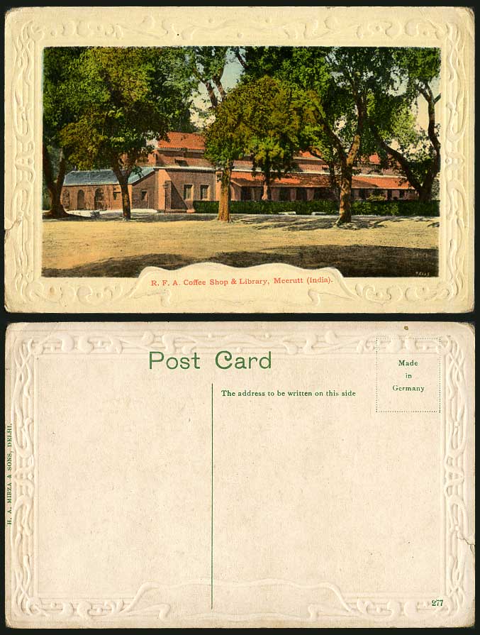 India Old Colour Postcard R.F.A. Coffee Shop & Library, Meerut Meerutt, Embossed