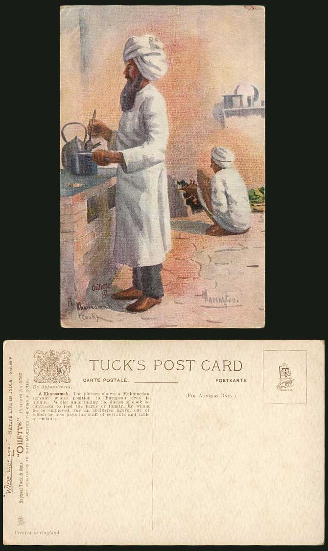 India Old Tock's Oilette Postcard A Khansamah Native Cook Arington Artist Signed