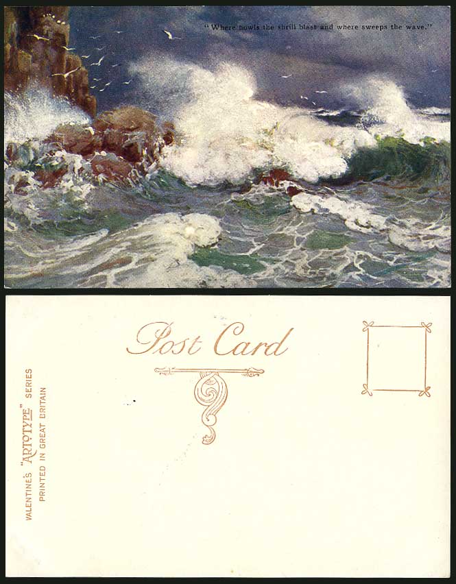 Where Howls Shrill Blast & Where Sweeps Wave, Valentine's Artoptype Old Postcard