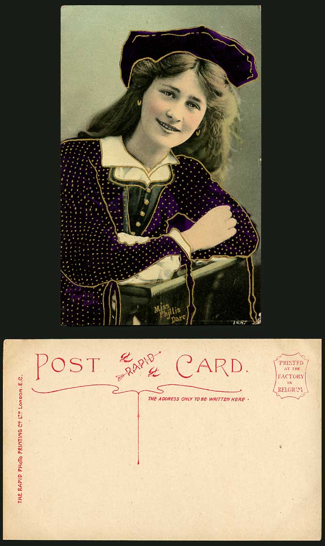 Edwardian Actress Miss PHYLLIS DARE Smiling Lovely Smile Old Colour Postcard