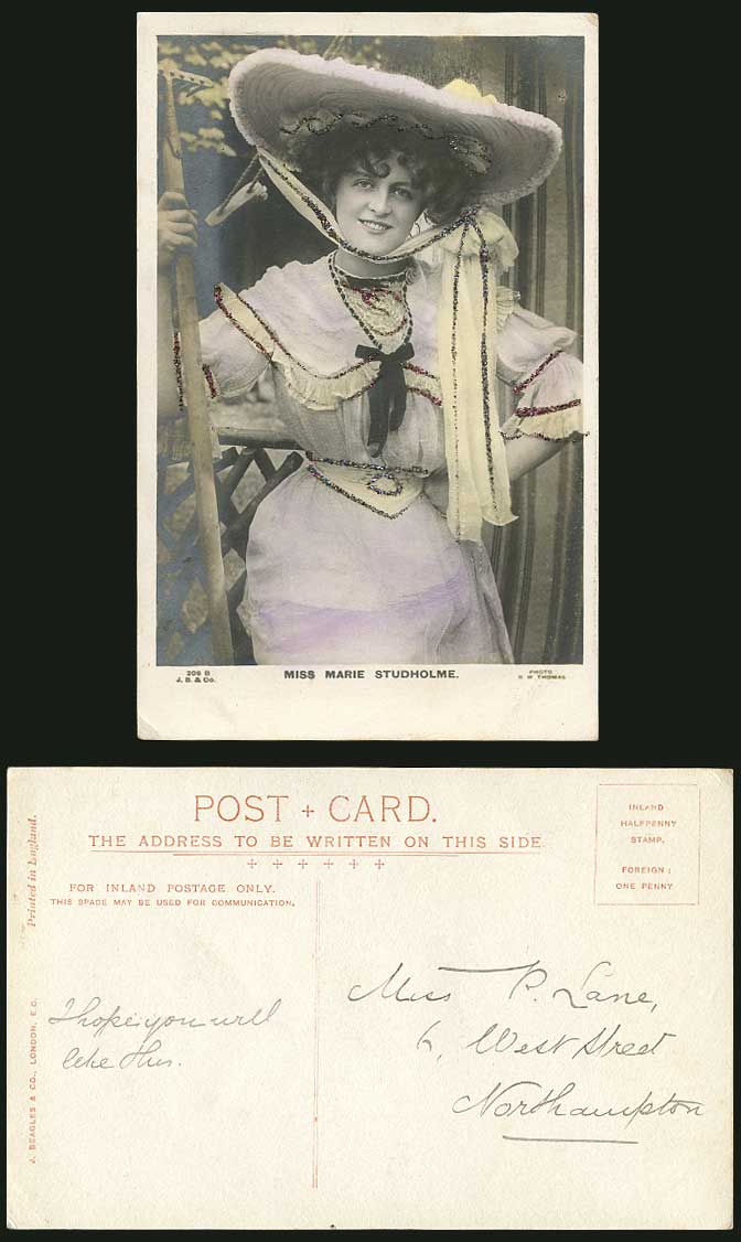 Edwardian Actress MARIE STUDHOLME Smile, Novelty with Glitters Old R.P. Postcard