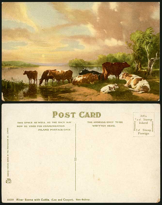 Lee and Cooper River Scene with Cattle, Sun Tate Gallery London Old ART Postcard