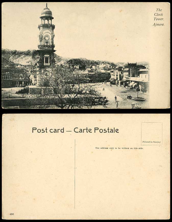 India Old Postcard Ajmere Ajmer The Clock Tower Street Scene Steps Hill Mountain