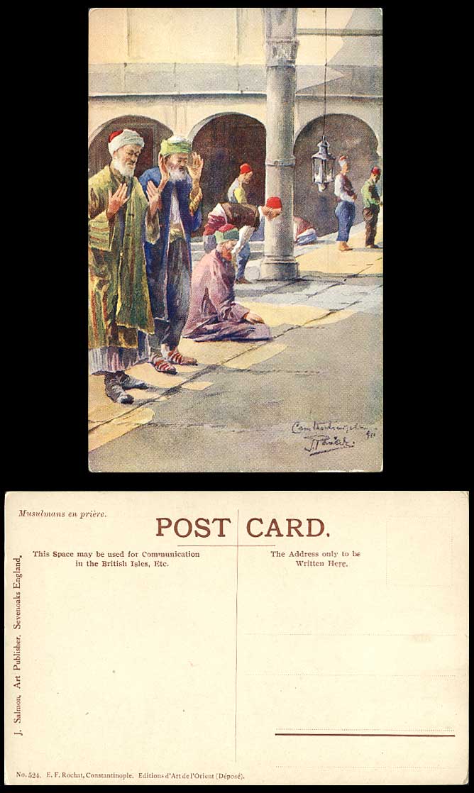 Turkey Artist Signed Constantinople 1911 Old Colour Postcard Native Prayer, ART