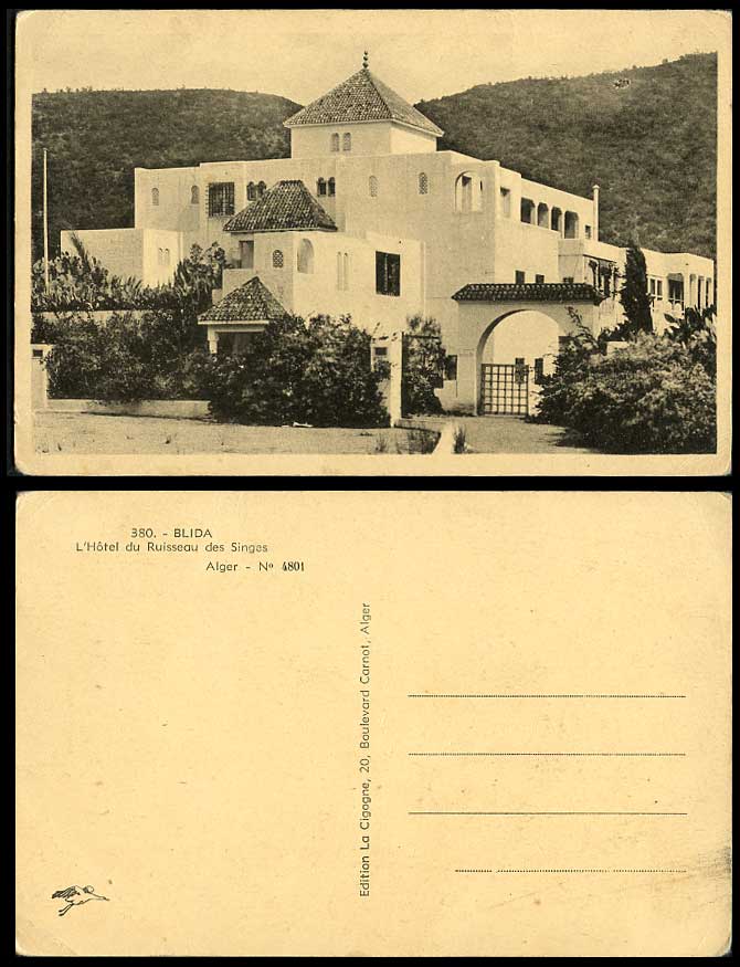 Algeria Old Postcard Blida Hotel du Ruisseau des Singes Hotel Creek Monkey Alger
