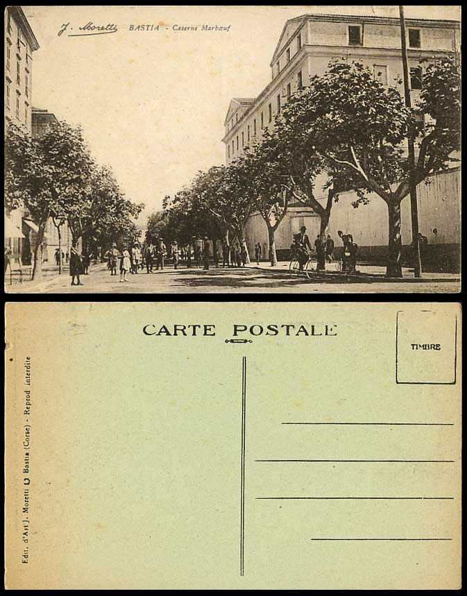 France Bastia Caserne Marboeuf Barracks Street View Bicycle Cyclist Old Postcard