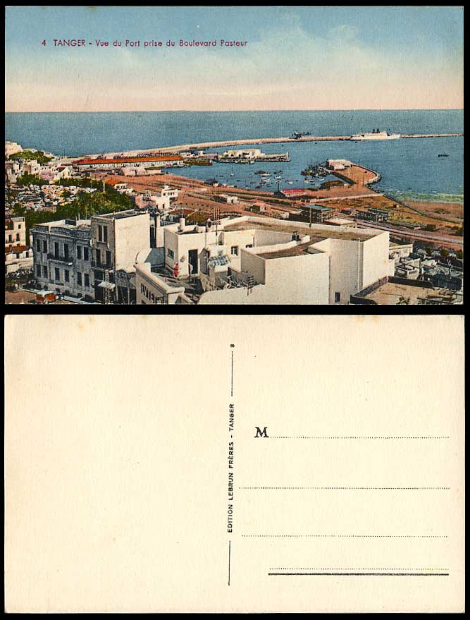 Morocco Tanger Old Postcard Vue du Port prise du Boulevard Pasteur Harbour Boats