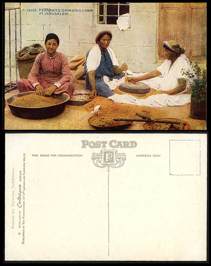 Palestine Old Postcard Peasants Grinding Corn Women Ladies Jerusalem Ethnic Life
