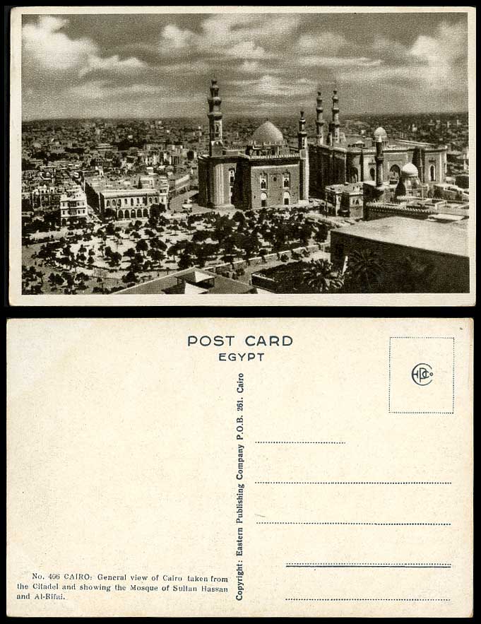 Egypt Old Postcard Cairo from Citadel Citadelle, Mosque Sultan Hassan & Al Rifai