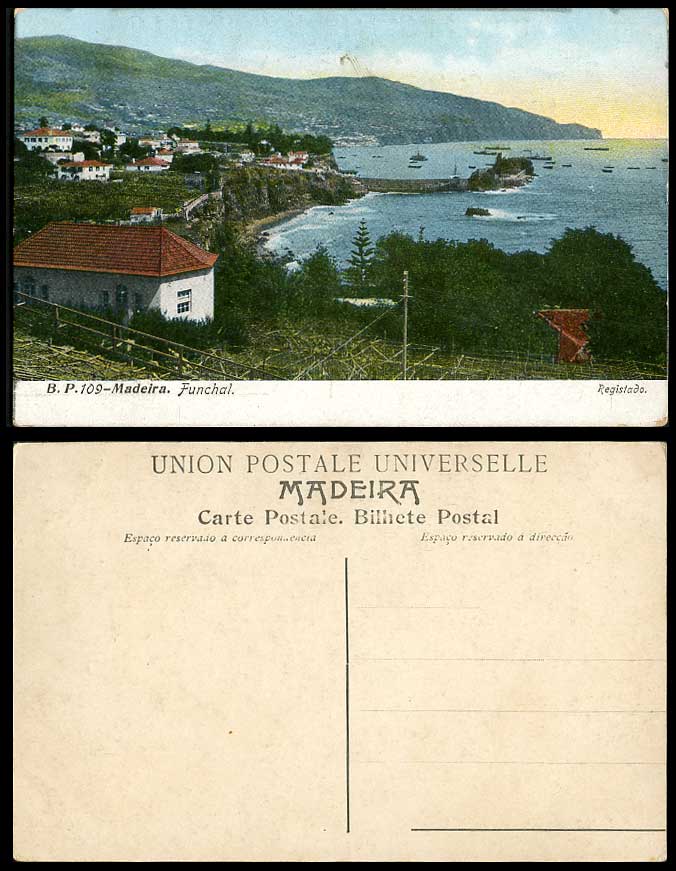 Portugal Old Colour Postcard Madeira Funchal Bay, Pier Jetty Harbour Boats Coast