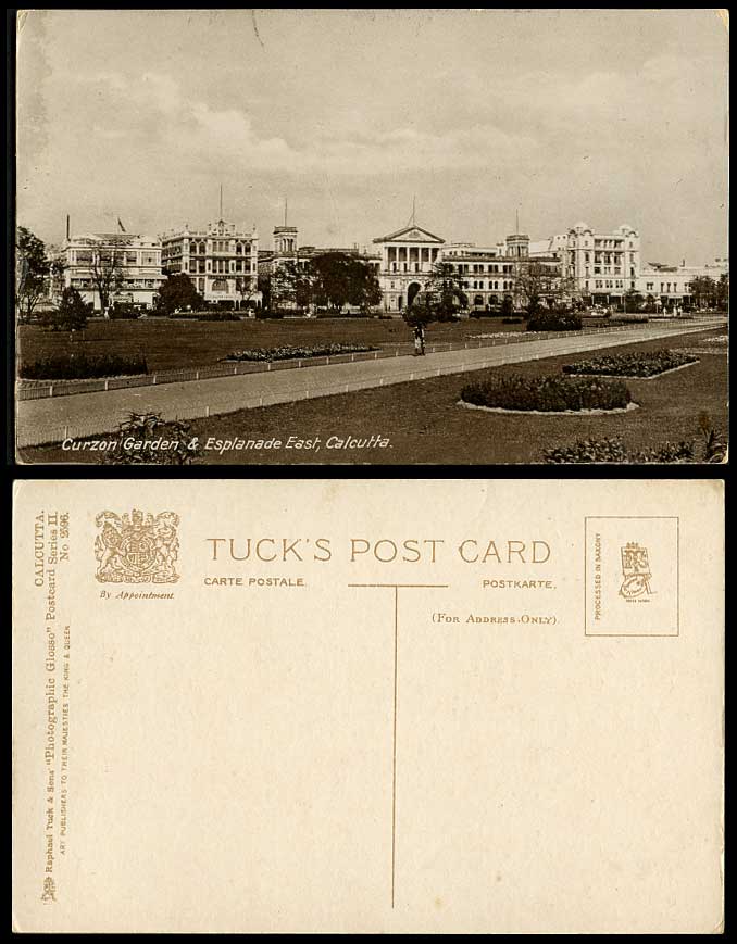India Old Tuck's Postcard Curzon Garden Esplanade East Calcutta Gardens Panorama