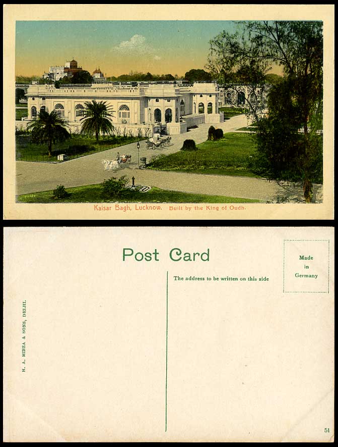 India Old Colour Postcard KAISAR BAGH Lucknow Built by King of Oudh Horses Carts