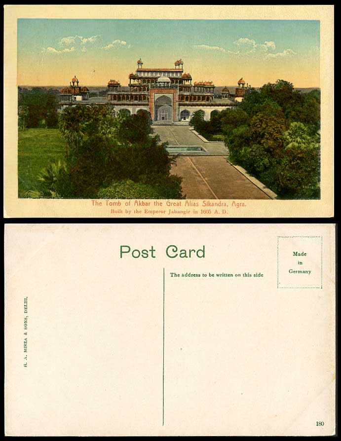 India Old Postcard Tomb of Akbar the Great Alias Sikandra Agra, Jahangir 1605 AD