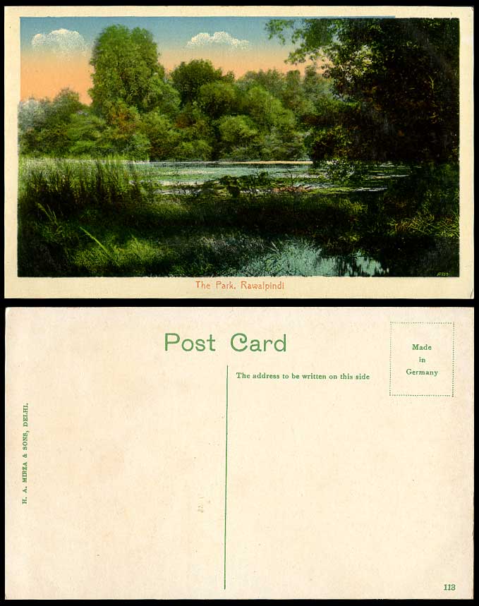 Pakistan Old Colour Postcard The Park Rawalpindi Lake River Scene, British India