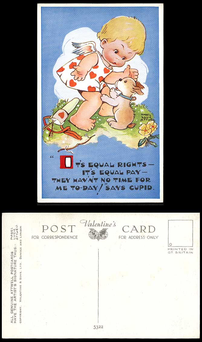 MABEL LUCIE ATTWELL Old Postcard Equal Rights Equal Pay, No Time For Cupid! 5322