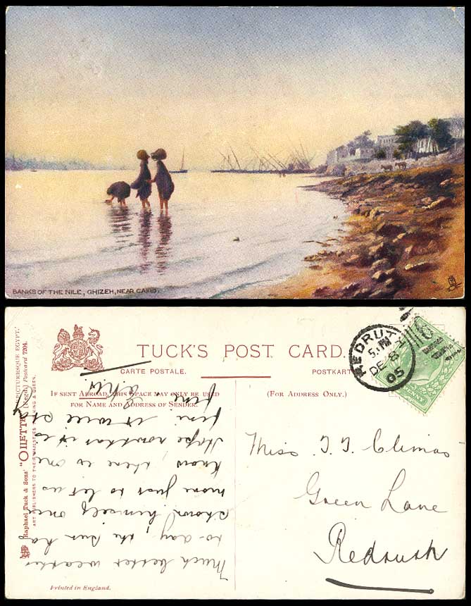 Egypt 1905 Old Tuck's Oilette Postcard Banks of the Nile River Ghizeh Giza Cairo