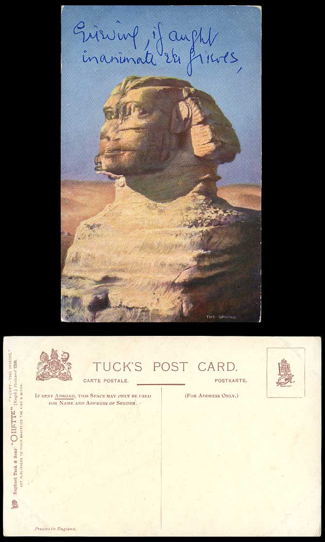 Egypt Old Tuck's Oilette Postcard Cairo THE SPHINX GIZA No.7200 Art Artist Drawn
