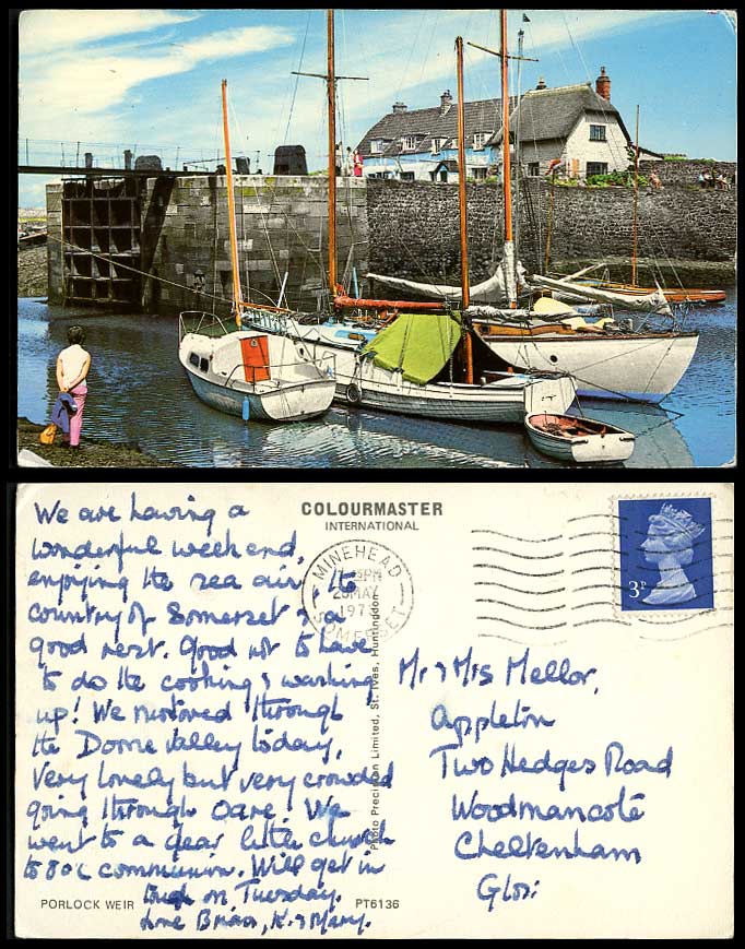 PORLOCK WEIR Harbour Boats Yachts Bridge & Cottage Somerset 1973 Colour Postcard