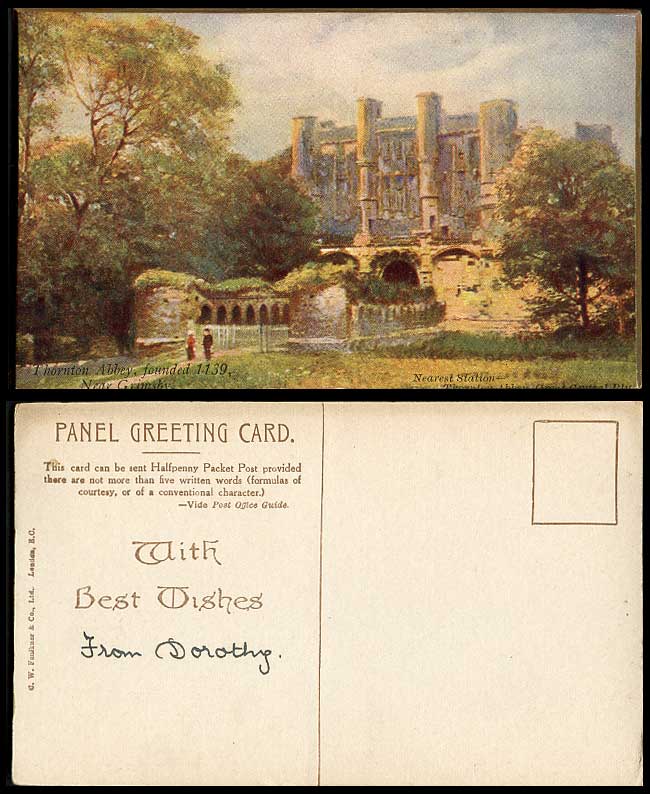 Grimsby Thornton Abbey founded in 1139, Panel Greeting Card Novelty Old Postcard