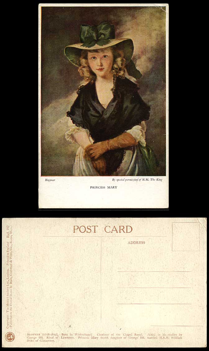 Princess Mary Daughter of George III Hoppner Chapel Royal Chorister Old Postcard