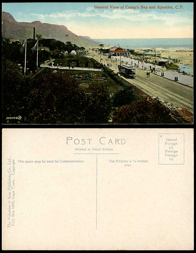 South Africa Old Colour Postcard CAMPS BAY & APOSTLES General View CP TRAM Flags