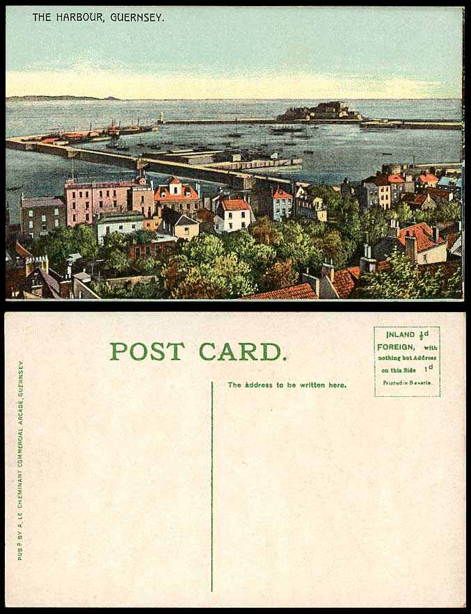 Guernsey Old Colour Postcard The Harbour, Pier, Lighthouse, Ships Boats Panorama