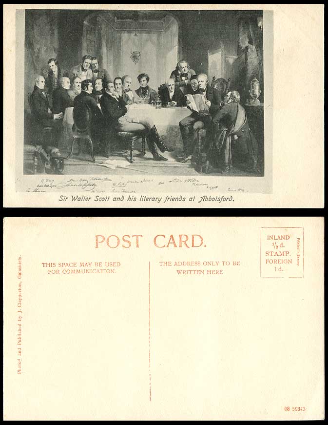 Sir Walter Scott & His Literary Friends at Abbotsford, Artist Drawn Old Postcard