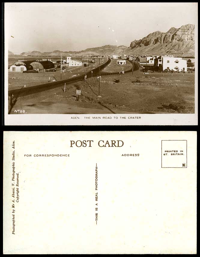 Aden The Main Road to the Crater Yemen Street Scene Mts. Old Real Photo Postcard