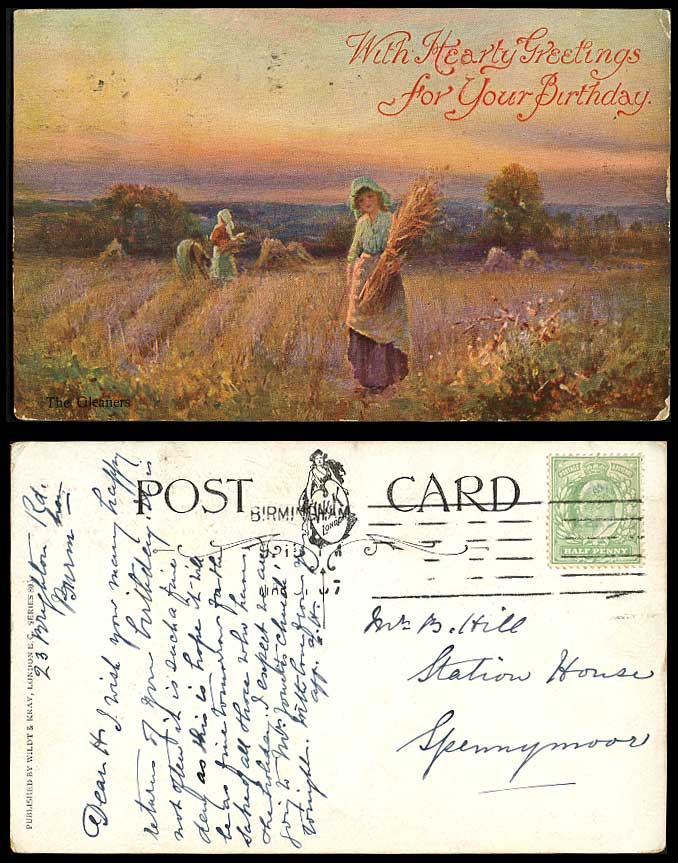 The Gleaners Farmers Women at Work Artist Drawn, Birthday Greetings Old Postcard