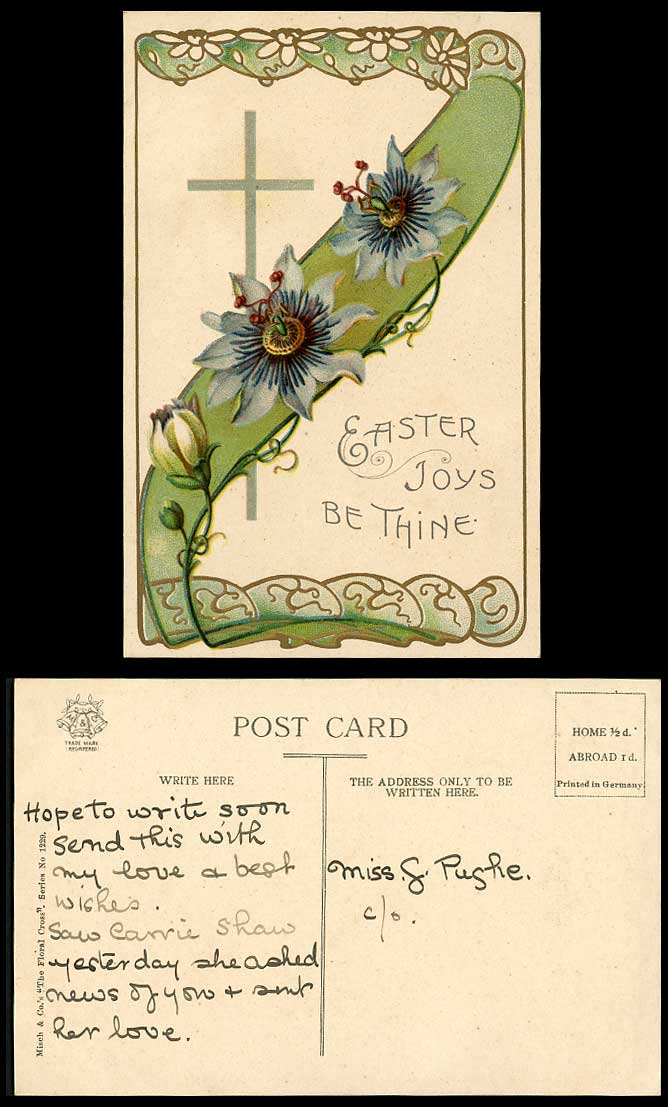 Easter Joys Be Thine Flowers Cross Greetings The Floral Cross Serie Old Postcard