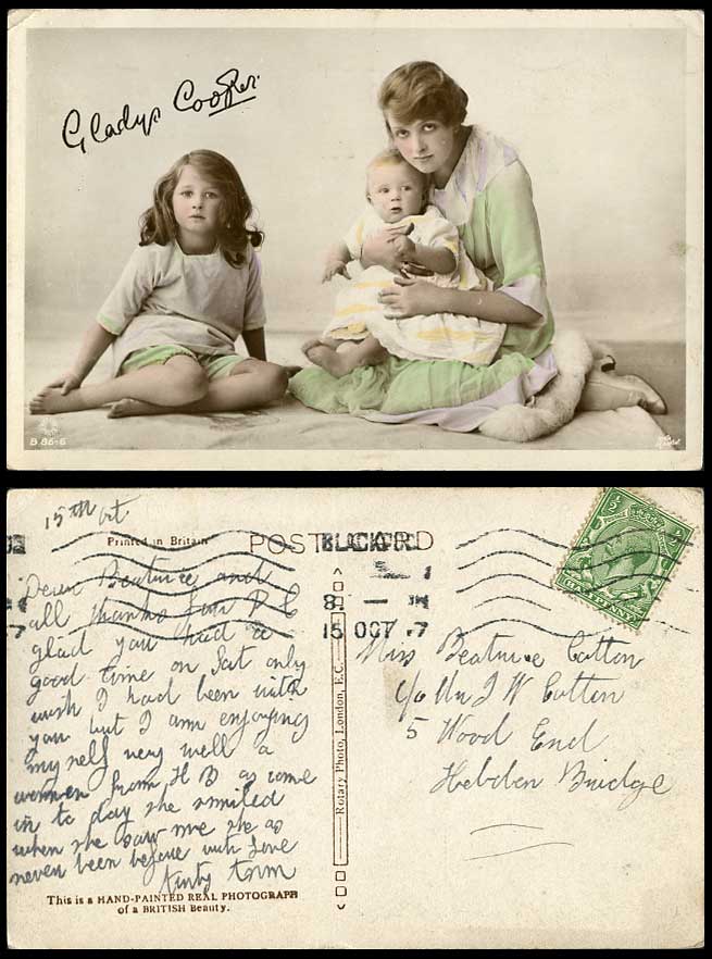 Actress GLADYS COOPER Signed Autograph Girl & Baby Children 1917 Old RP Postcard