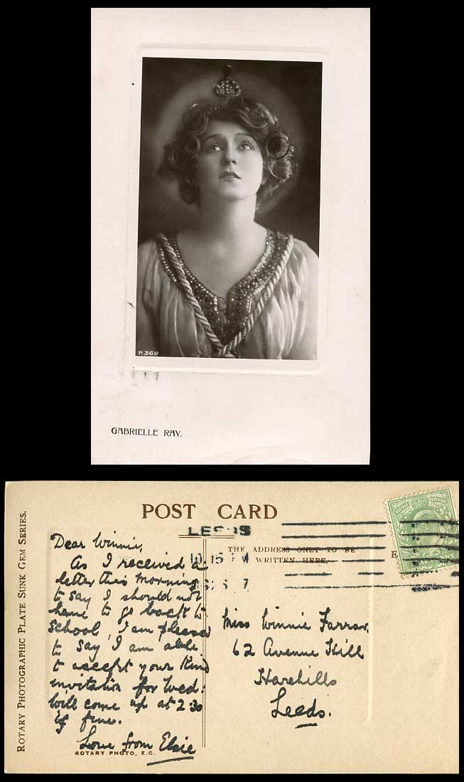 British Actress Miss GABRIELLE RAY 1907 Old Real Photo Embossed Postcard Rotary