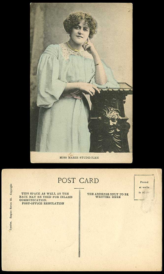 Edwardian Actress Miss Marie Studholme Old Hand Tinted Postcard Empire Series 60